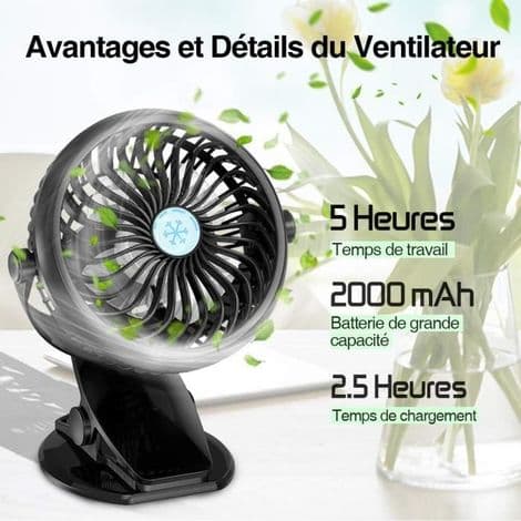 Clip-on blæser - plug-in - 360° rotation - velegnet til hjem, kontor og bil - sort