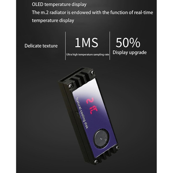 2 stk M2 SSD Køleplade Køleplade Temperatur Oled Digital Display M.2 2280 Nvme SSD Solid State Drive Køleplade (Sort)