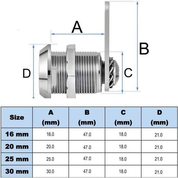 Tubular Cam Lock - LARGEIGHT - Säkerhetslås - Grå - 2 nycklar - Säkerhetsnivå 3