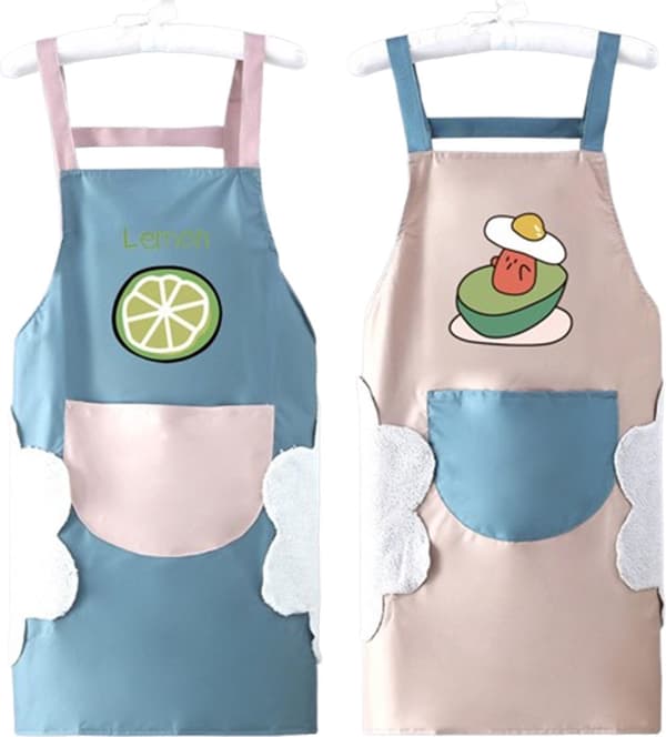 Delar - Köksförkläde - Vattentäta och oljebeständiga förkläden - Blå, Rosa - Polyester - Matlagningsförkläde - Cateringförkläde - Keramikförkläde - Målning
