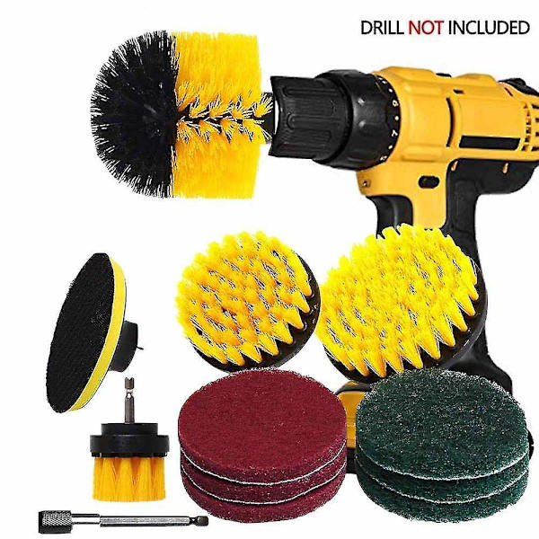 Power Scrubber Borstkit - Borstfäste med 6 tums förlängare / 4 nylonborstar / 6 st skrubbdukar, för fog, kakel, badrum, kök