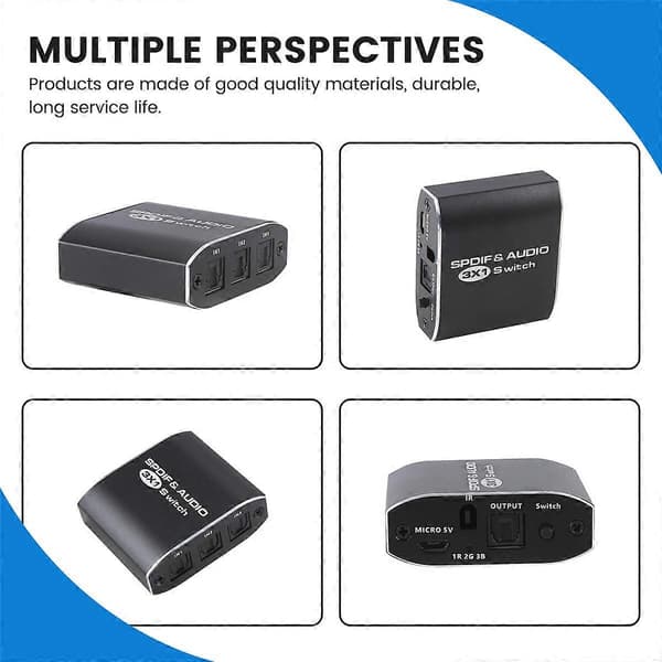 FSU Spdif & Audio Switch 3 in 1 Ut Optisk Splitter Toslink Digital Optisk Audio Switch 3X1 Adapter