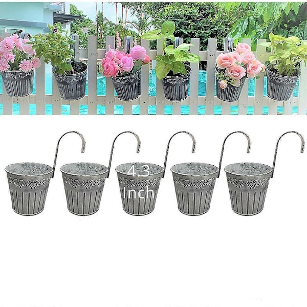Hängande Blomkrukor - 10-pack, 11 cm Balkongkrukor Räcke Hängande, Små Galvaniserade Metallstaket Krukor för Utomhusväxter Bondgårds Trädgård Ru