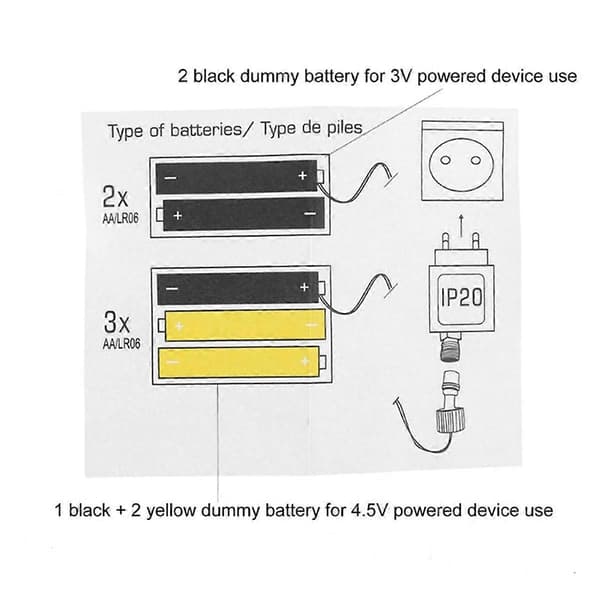 AA Batteri Eliminator Strømforsyningsadapter Erstatt 2 AA-batterier, for Diverse 3V LR6/AA Batteridrevet