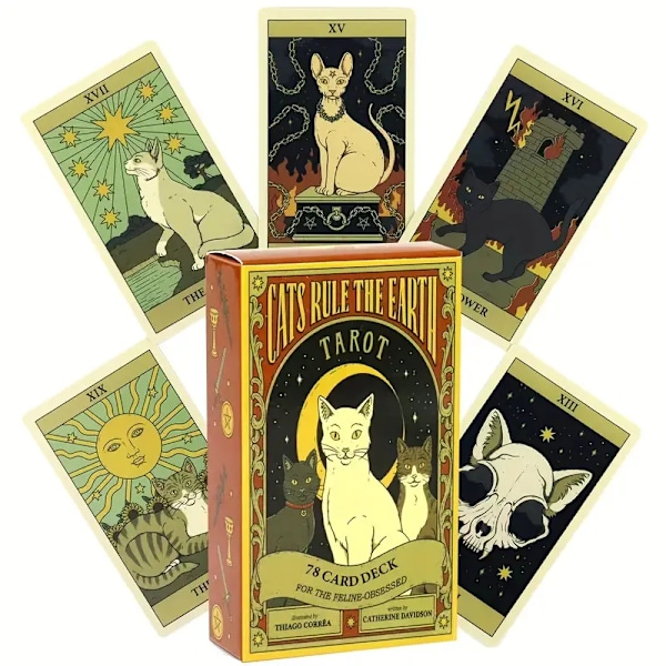 Katter Styrer Jorden Med Tarot Og PDF-guidebok, Spennende Tarot Kortspill For Å Spå Fremtiden