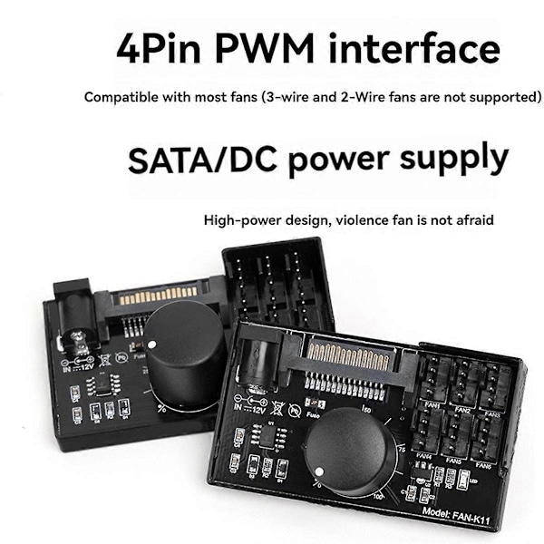 PWM Viftehastighetskontroller Høy Effekt Sata DC Strøm 4Pin Viftestyring NAS Server Viftehastighetskontroll PWM