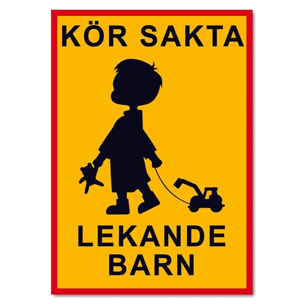 Kör sakta, barn leker - Skylt / Varningsskylt - Trafikskylt - Välj variant