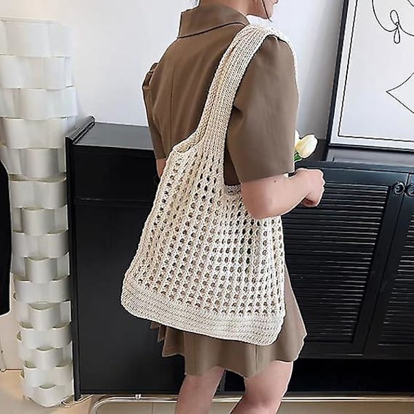 Virkade Tote Bag Estetiska Nät Strandväskor För Kvinnor