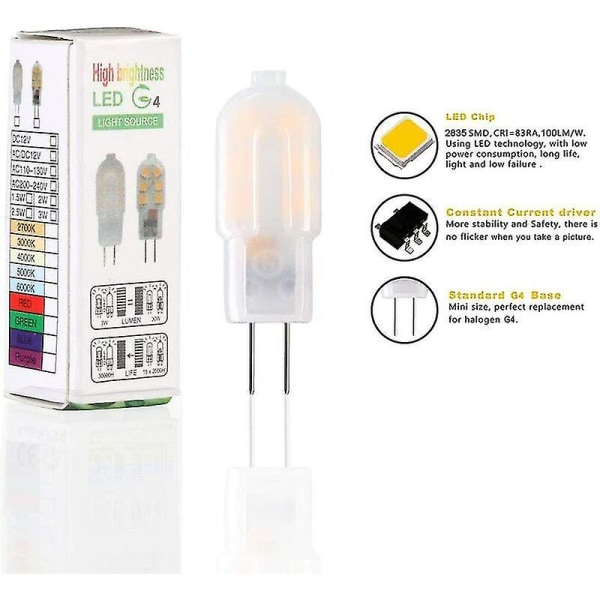 G4 LED-lampa, 5-pack 15 W motsvarande halogenlampor, ekonomisk G4 2 W LED-lampa för köksfläktar, ACDC 12 V 130 Lm 3000 K