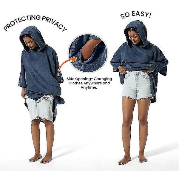 (musta, M) Lämmin Imeytyvä Poncho, Uimahaalarin Vaihtoapuri Rannalla, Poncho Pyyhe Taskulla Ja Huppulla, Surffausponcho Aikuisten Naisille Miehille Uimiseen Surffaukseen Rannalle