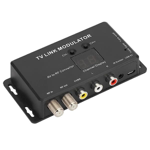 TM70 UHF TV LINK Modulator AV til RF Konverter IR Extender med Kanalvisning USB 5V
