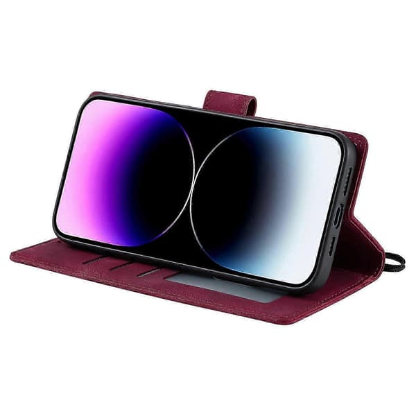 Stil 018 Plånbok Läder Telefonskal för iPhone iPhone 14 Pro Max - Rosa