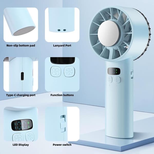 Bærbar luftkøler. Lommeventilator med indbygget batteri og justerbar ventilatorhastighed (1-100, sort).
