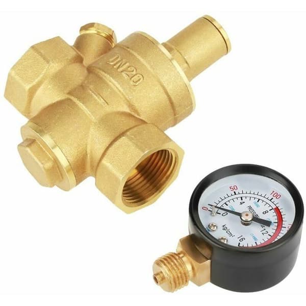 Justerbar messing vanntrykksreduksjon DN20 med 34 tommers manometer LUNCH BOX