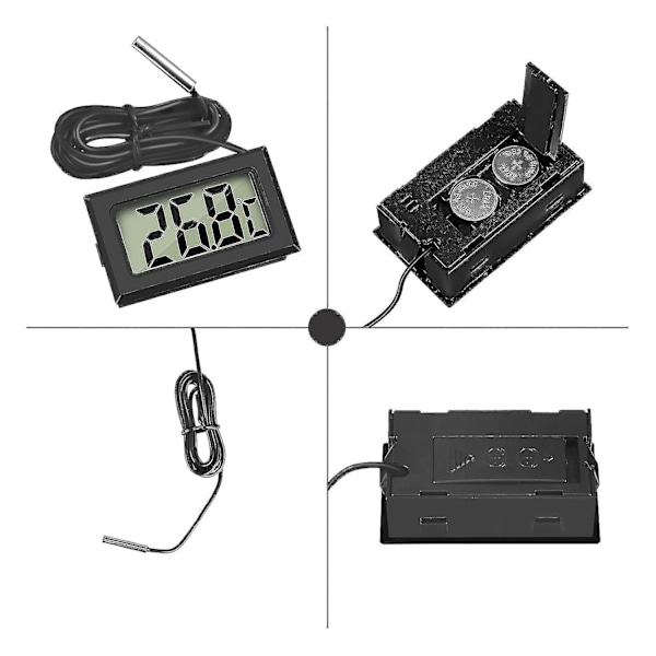 4x Digital LCD Termometer Temperaturmåler Med Ekstern Sonden For Kjøleskap Fryser Kjøleskap Akvarium (4x Svart)
