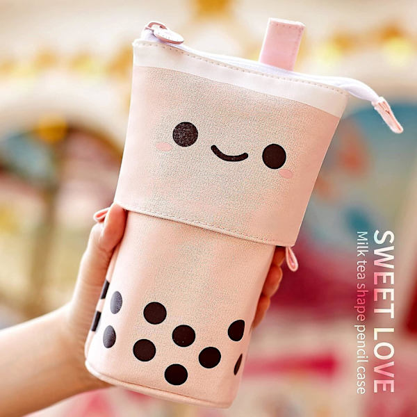 Stående pennfodral Söt Teleskopisk Pennhållare Kawaii Stationery Pouch Makeup Kosmetika Väska För Skolstudenter Kontor Kvinnor Tonåringar Flickor Pojkar (rosa)