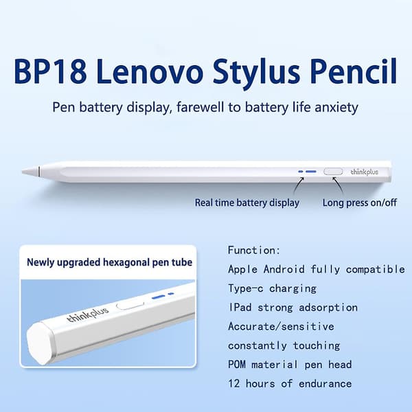 LENOVO Thinkplus BP18 Universal Stylus Pen Magnetisk Pekstift för Android iOS-surfplatta