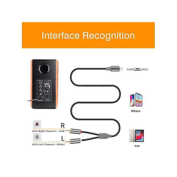 Lightning til RCA Kabel Audio Aux Adapter, Stereo Y Splitter Adapter til Udvalgte iPhone, iPad og iPod Modeller til Forstærker, Bil, Hjemmekino, Sp