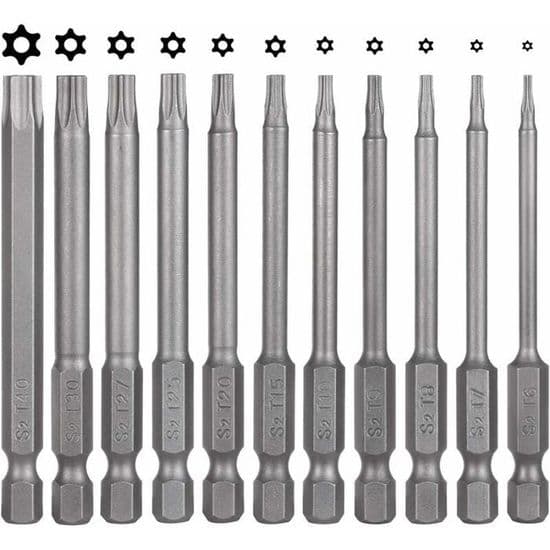 Torx Bits - LARGEIGHT - Pakke med 11 - S2 Stål - 75 mm - Magnetisk - 6-punkts