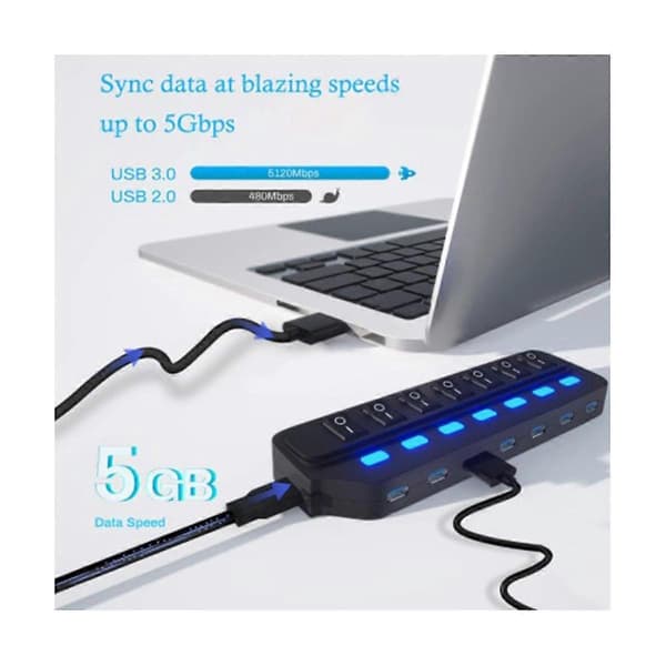 USB Hub 2.0 USB Splitter Multi Hub Adapter USB Flere Porter Strømadapter med Brytertilbehør