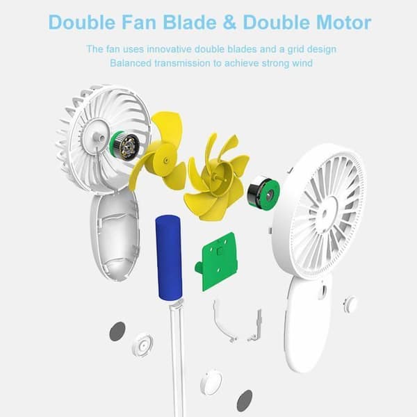 Bærbar ventilator - YYV - Mini USB-ventilator - 5 hastigheder - Genopladelig - Dobbeltblade