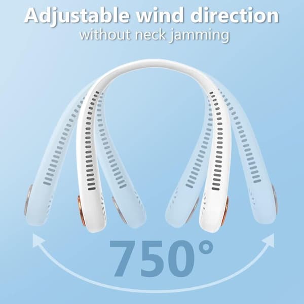 Bærbar halsventilator (ingen blade). USB genopladelig bærbar halsventilator. 360° justerbar halsventilator