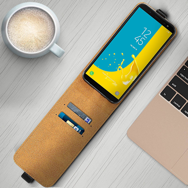 Pystyflip-kotelo, synteettinen nahkakotelo Galaxy J6:lle - Musta