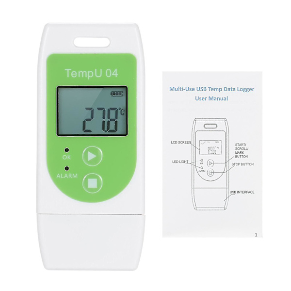 Datalogger til temperatur med 32.000 registreringer, USB, genanvendelig, multifunktionel