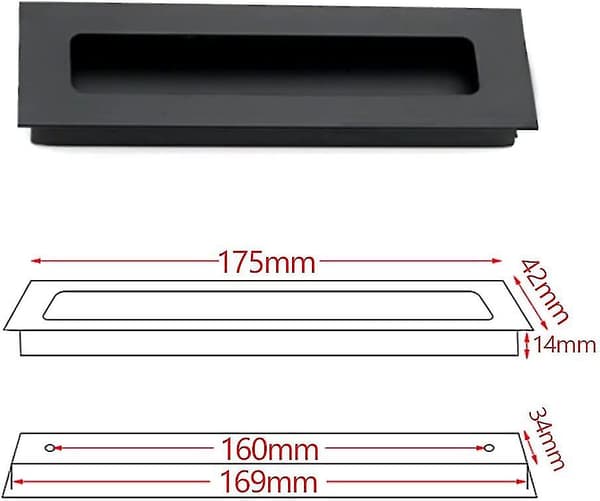 2 stk. Sorte Skydedørsgreb Møbelgreb Usynligt Dørgreb Dørtræk Greb Til Klædeskab Skuffer Møbelgreb 175x42mm