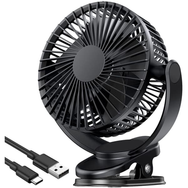 Beiji Art USB Genopladelig Mini Ventilator – 5000 mAh – Tre Ventilatorhastigheder – 360° Rotation – Clip-on Ventilator