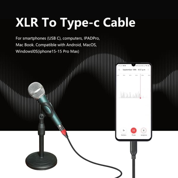 Lydkabel USB-C han til XLR hun – 2 m med indbygget DAC-chip