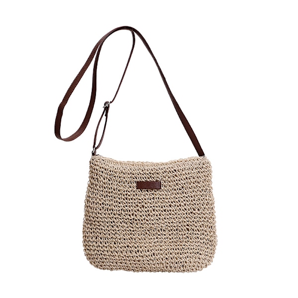 Sommarhalm Crossbody-väska Dam Strand Semester Vävd Axelväska Handväskor Beige