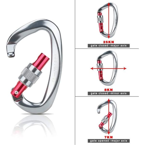 Självlåsande karbinhake - AIMOONSA - 7075 Aluminium D-ring - 25 kN - 2-pack - Grå