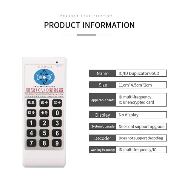 Handhållen frekvens 125Khz-13,56MHZ Kopiator Duplikator Cloner RFID NFC IC-kortläsare och -skrivare