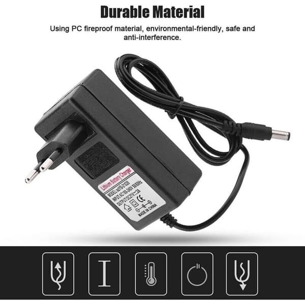 Sikker ladeadapter AC 100-240V DC 21V 2A for litiumionbatteri. EU-plugg. erstatning