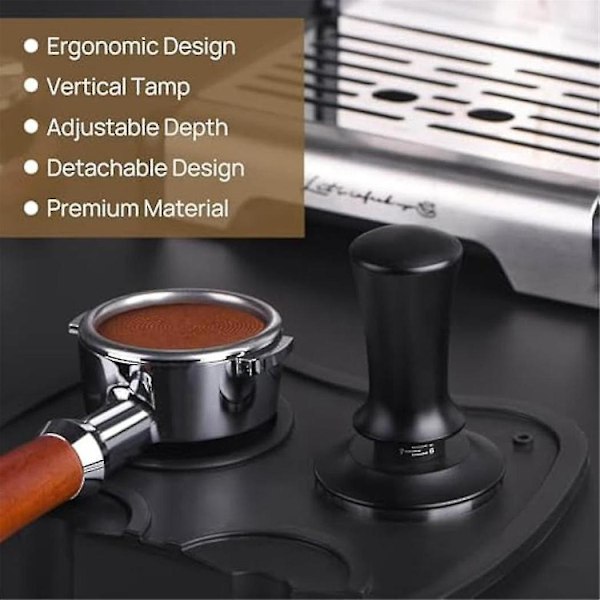 Espressotamp, kaffetamp för espressomaskin, djupjusterbar espressotamp laddad tamp, handtamper 53mm