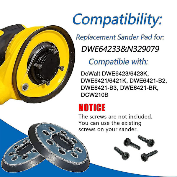 2-pack ersättningsdynor för Dewalt Dwe64233 & N329079 excenterslip, 5 tum 8 hål kardborre slipdynor, kompatibel med Dwe6421-b