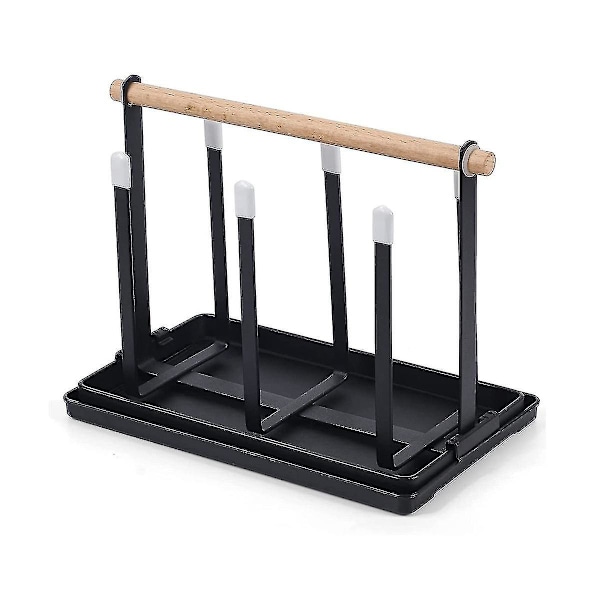 Flaskeholder, oppvaskstativ for flasker, 6-flaskes stativ, metallkoppholder med dryppbrett og flasketørker