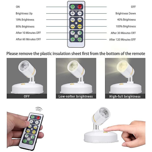 Trådløse Spotlys Batteridrevne Bildelys Mini Accent Lys Innendørs Dimmbare Led Spotlight Med Fjernkontroll Festes Overalt Roterbar Vegglampe