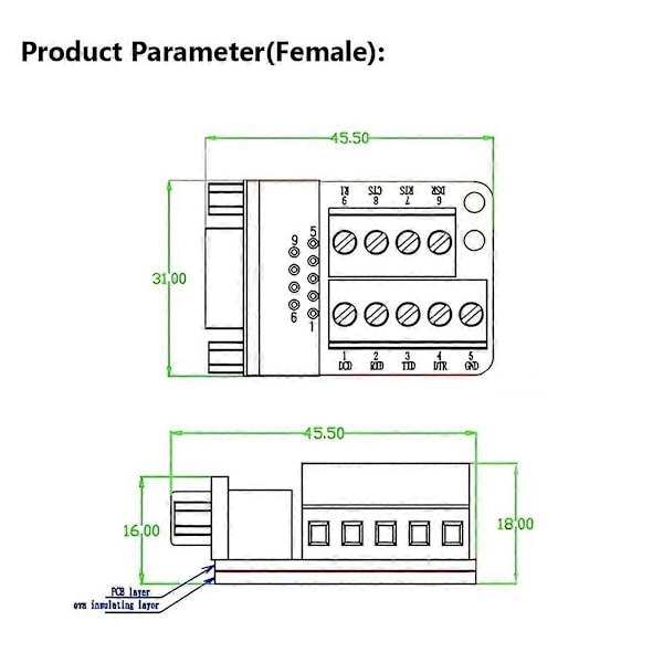 10 st DB9 Lödfria Kontakter, RS232 D-SUB Seriell till 2-rads 9-stifts Port Terminal Adapter Breakout Bo