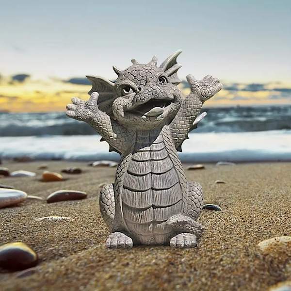 Höj dina händer små drakfigurer i harts, små dinosaurie meditationsfigurer trädgårdsfigurer i harts