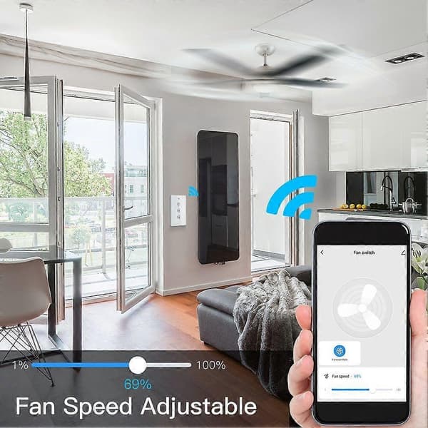 WiFi Smart Takfläkt Ljus Väggströmbrytare, Smart Life/Tuya APP Fjärrkontroll Variabel Hastighetskontroll, För och Hem (EU)