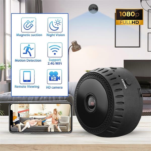 Overvåknings Mini WiFi Kamera, Full HD 1080p, Hjemmesikkerhetsovervåking.