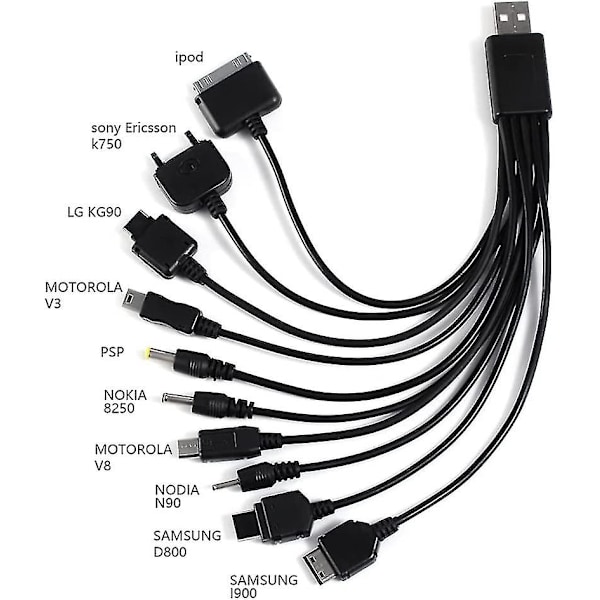 10-in-1 Universaali USB-laturikaapeli Monitoiminen Lataus- ja Synkronointikaapeli iPodille, iPhonelle, PSP:lle, Kameralle, Nokialle, Blackberrylle 1 kpl