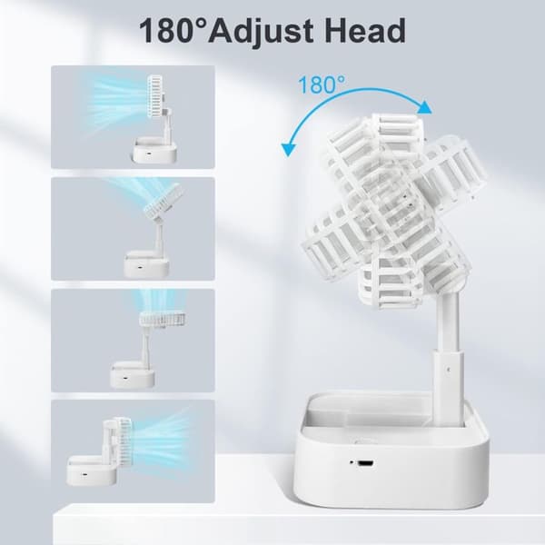 Mini bærbar ventilator. Genopladelig bordventilator. Tre hastigheder. Stille drift - hvid.