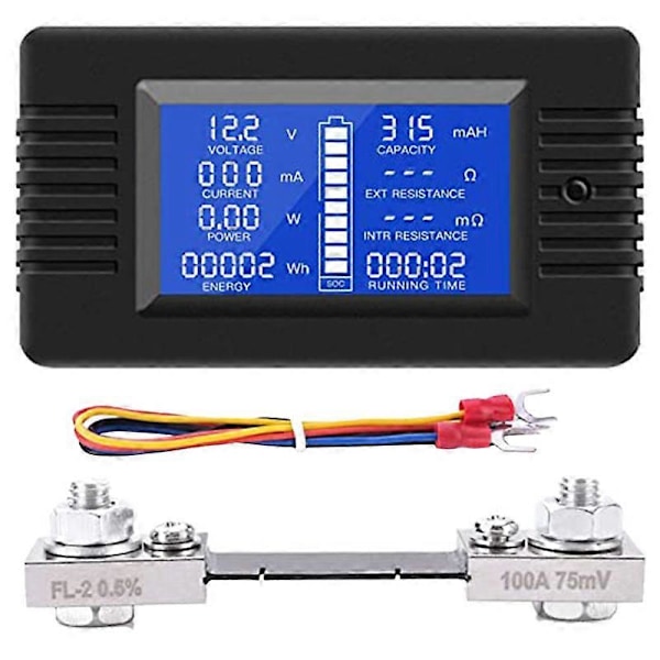 DC Batterimonitor Strømmåler Amperemeter Digital DC 0-200V Shunt 100A Multimeter, Meter Voltmeter Capa