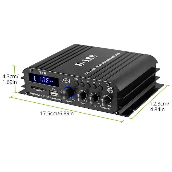 90W S-188 Bluetooth Stereo HiFi Forstærker 2.1 CH Audio Effektforstærker Bas Diskant Kontrol Musik Afspilning