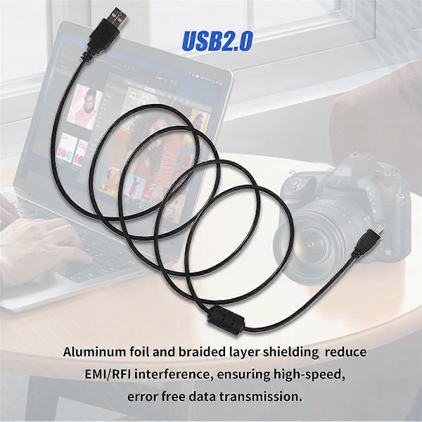 Sort USB 2.0 A til 8-Pin Mini B Kabel m/ Ferrit - 1.5M / 59 Tommer til Nikon CoolPix P90