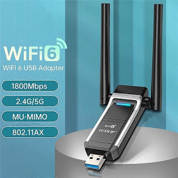 EDUP AX1800M USB WIFI 6 Adapter 802.11Ax for PC, USB 3.0 Wifi Dongle 5 GHz/2.4 GHz Høy Gain Trådløs