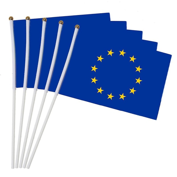 14x21cm 10st Den lilla EU-flaggan Europeiska unionens banderoll Handens nationella flagga med stång Hand viftande flagga Nc020